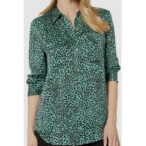 EQUIPMENT green and black animal print Perce long sleeve button up top XS